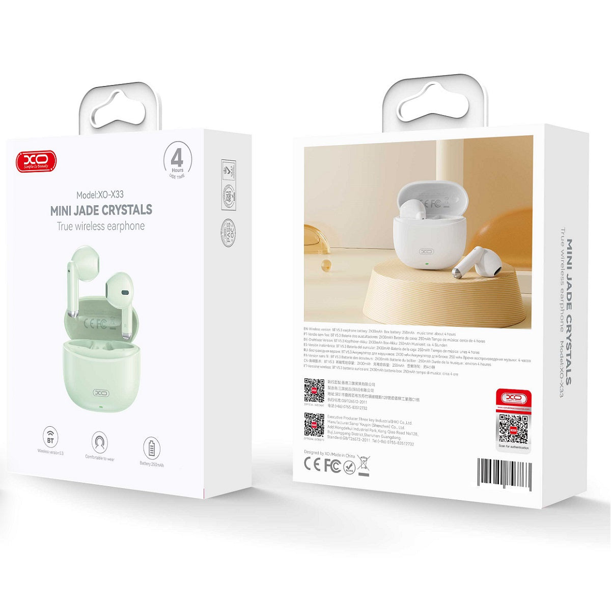 Écouteurs Bluetooth XO X33 TWS — Vert, Bluetooth 5.3