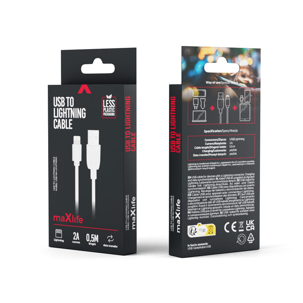 Maxlife cable USB - Lightning 0,5 m 2A white