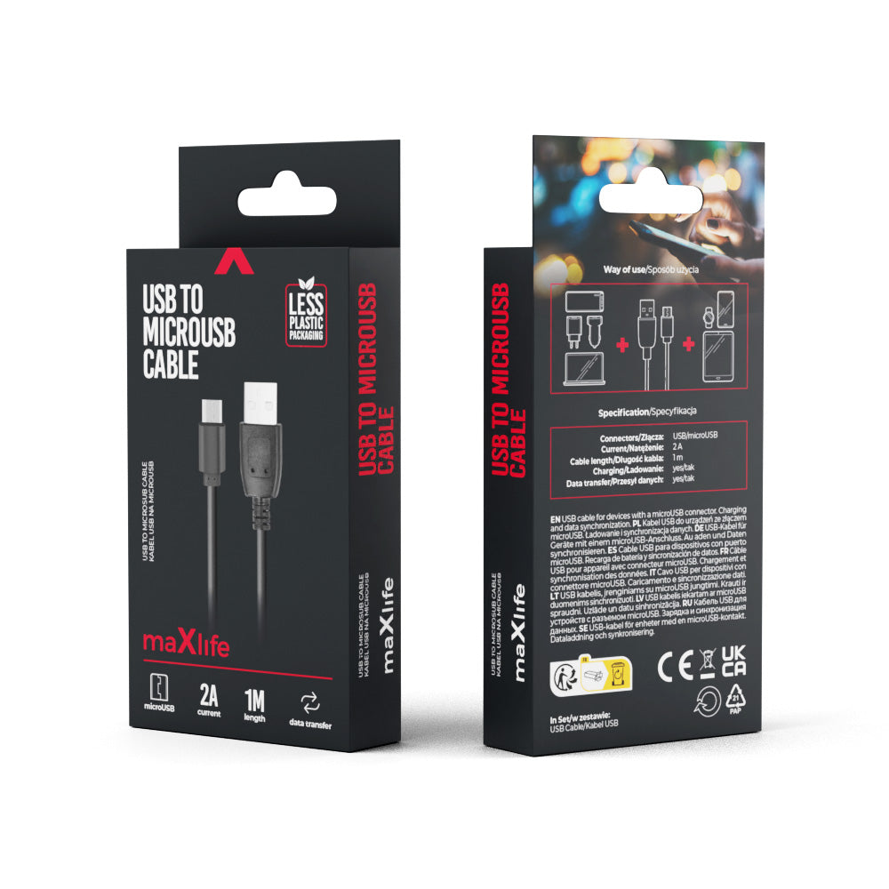 Maxlife cable USB - microUSB 1,0 m 2A black