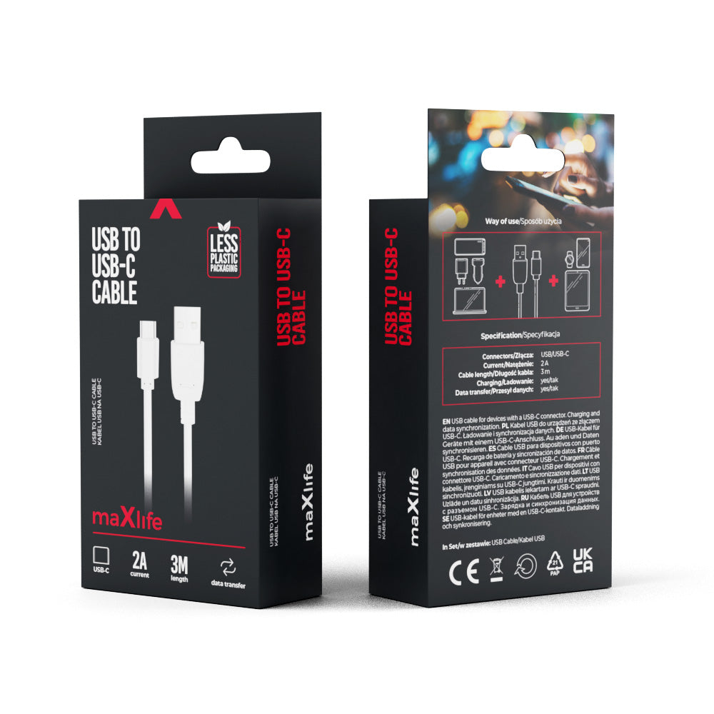Câble USB-C Maxlife 3m 2A blanc