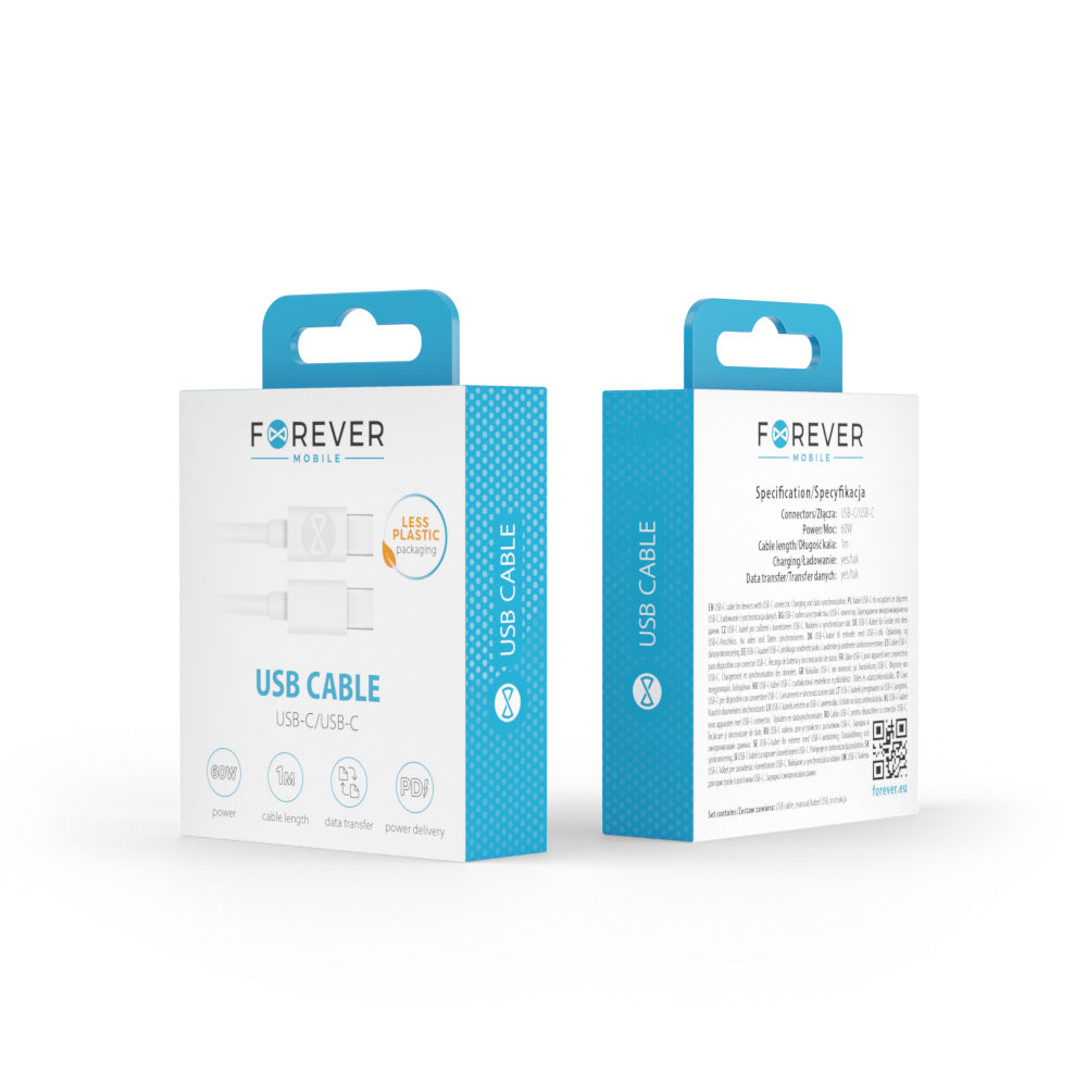 Câble USB-C Forever pour chargement et transfert — 1,0 m 60W blanc