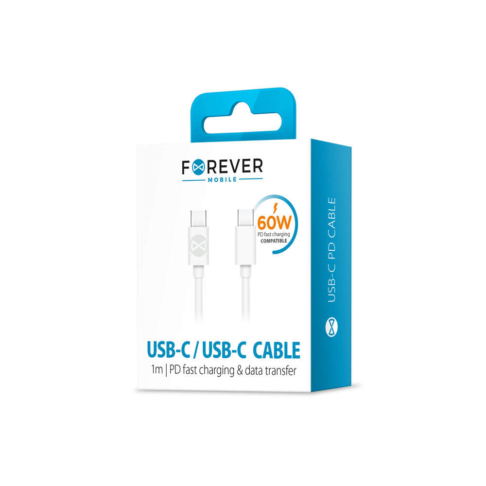Câble USB-C Forever pour chargement et transfert — 1,0 m 60W blanc