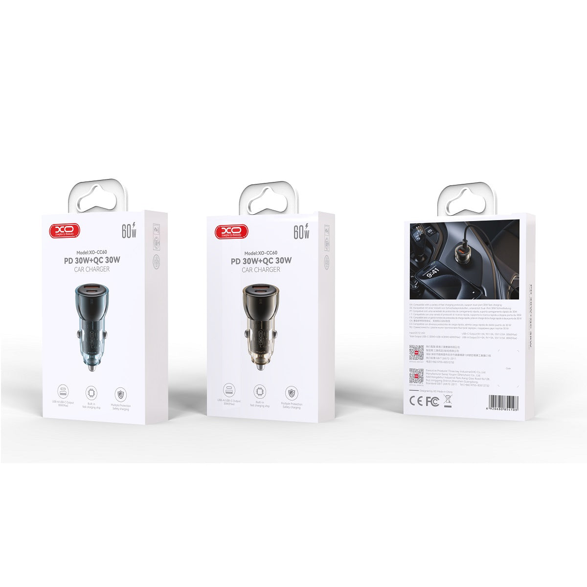 XO car charger CC60 60W 1x USB 1x USB-C black