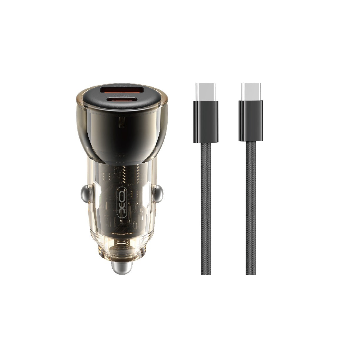 XO car charger CC60 60W 1x USB 1x USB-C black + USB-C - USB-C cable