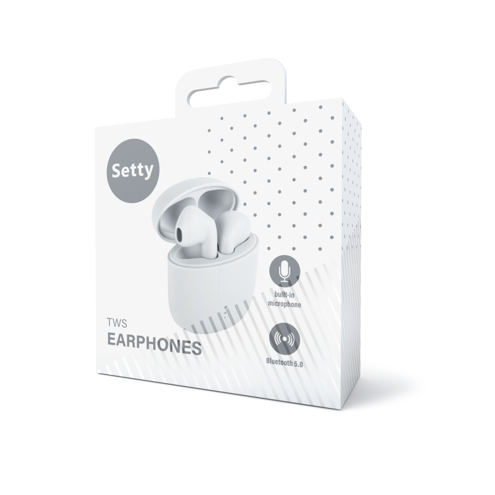 Écouteurs TWS Setty Blanc — Bluetooth 5.0 avec Étui de Charge