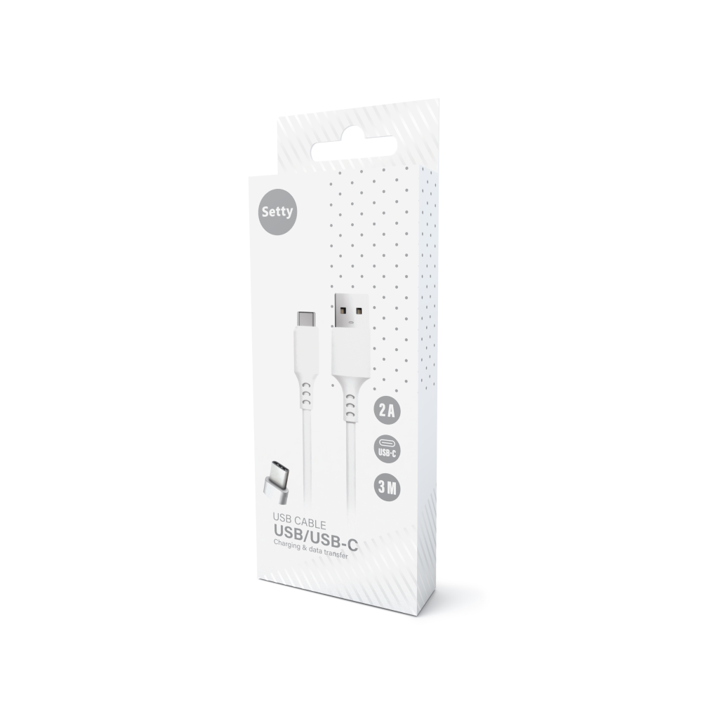 Setty cable USB - USB-C 3,0 m 2A white NEW