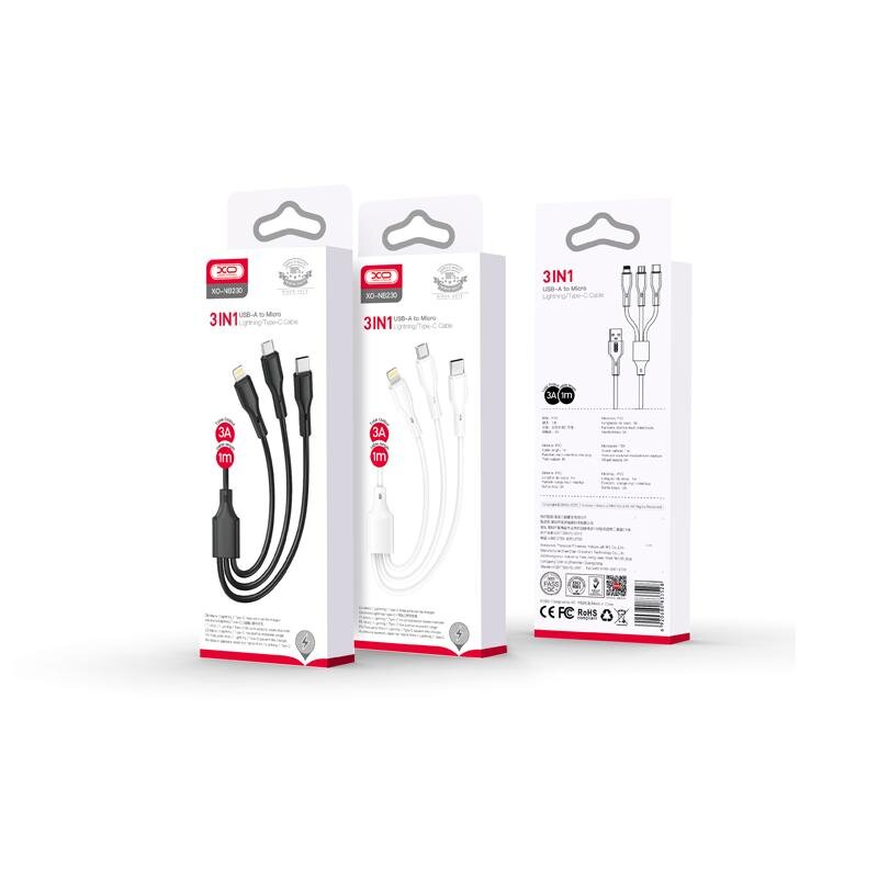 XO cable NB230 3w1 USB - Lightning + USB-C + microUSB 1,0m 2,4A black