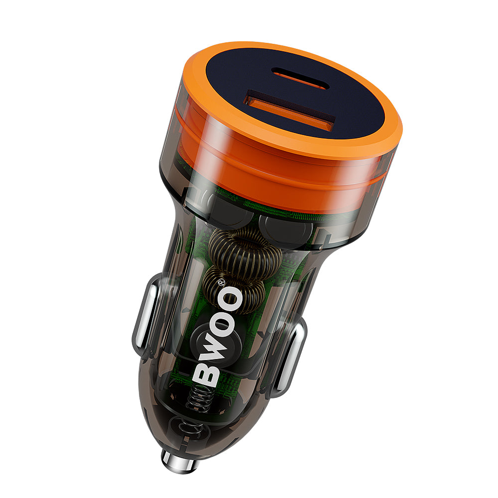 BWOO PD car charger 1x USB-C - USB-A port 38W transparent