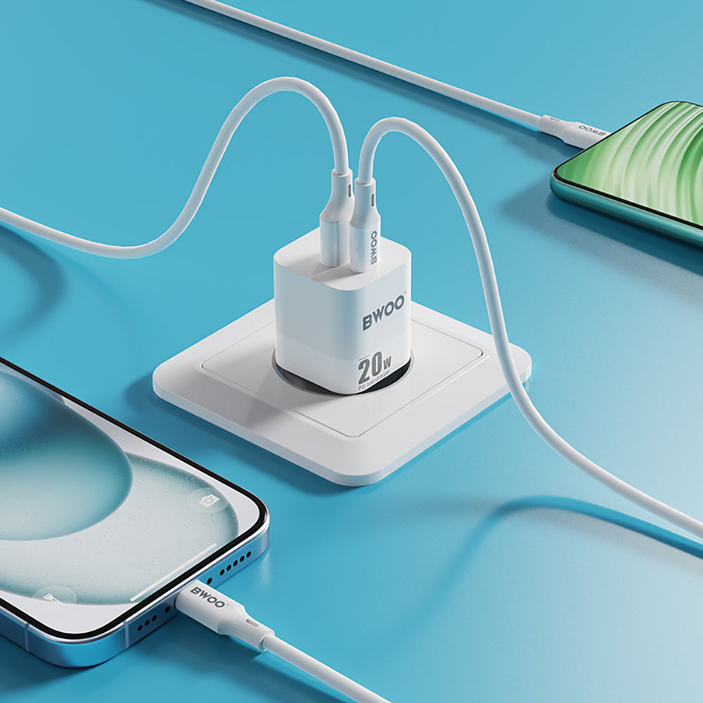 BWOO CDA156 PD wall charger 1x USB-C 1v USB 20W white