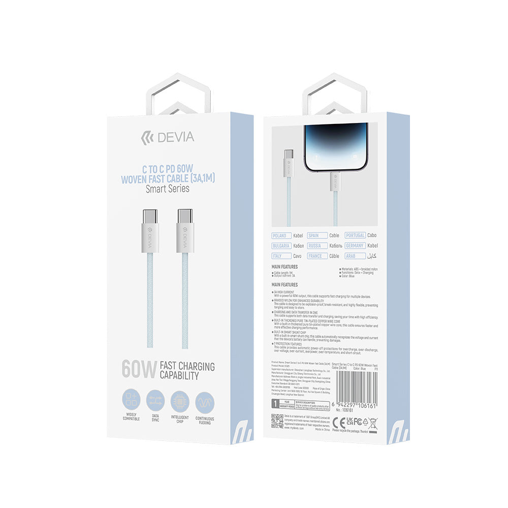 Devia cable Smart EC325 PD USB-C - USB-C 1,0 m 60W 3A blue
