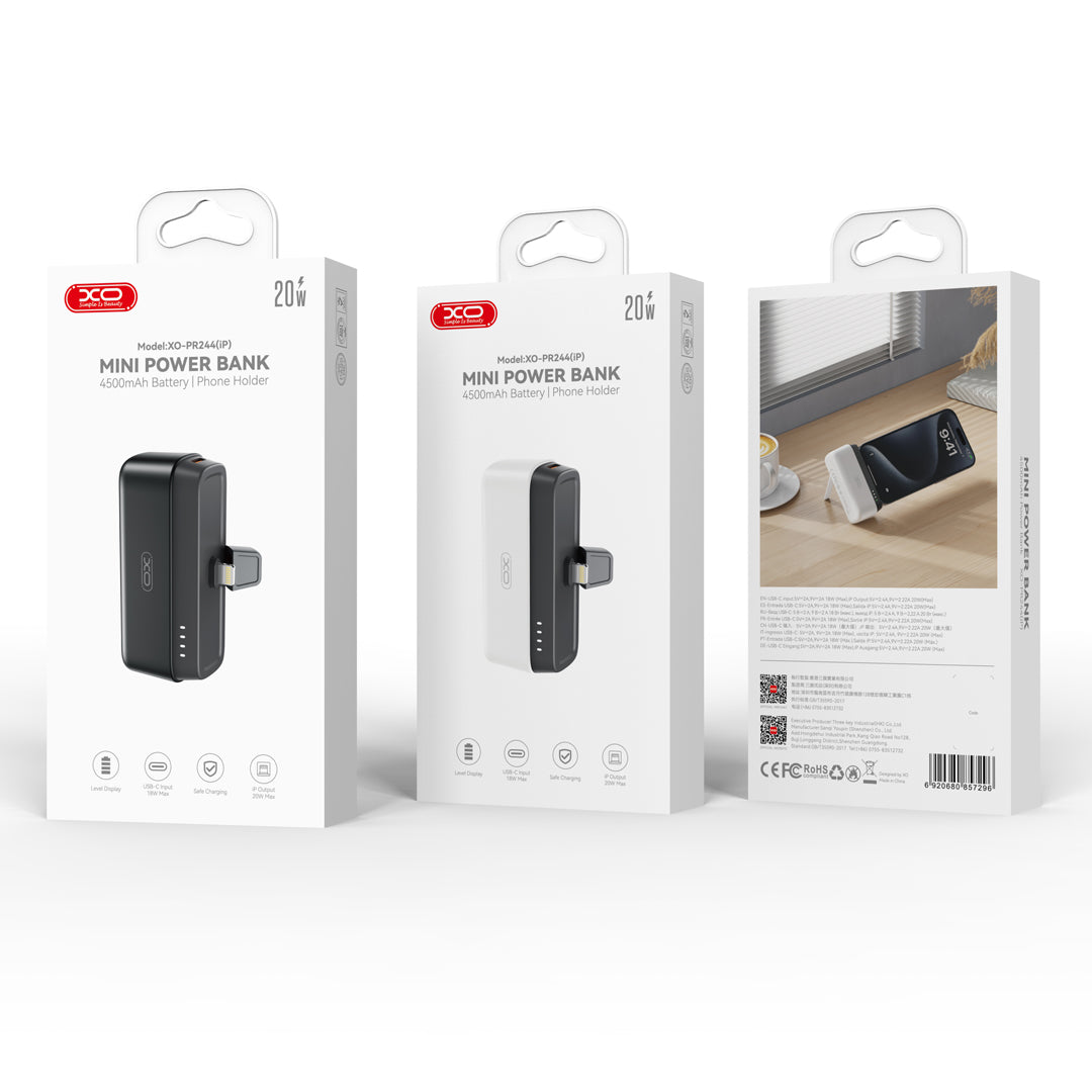 XO power bank mini PR244 20W 5000 mAh with Lightning connector black