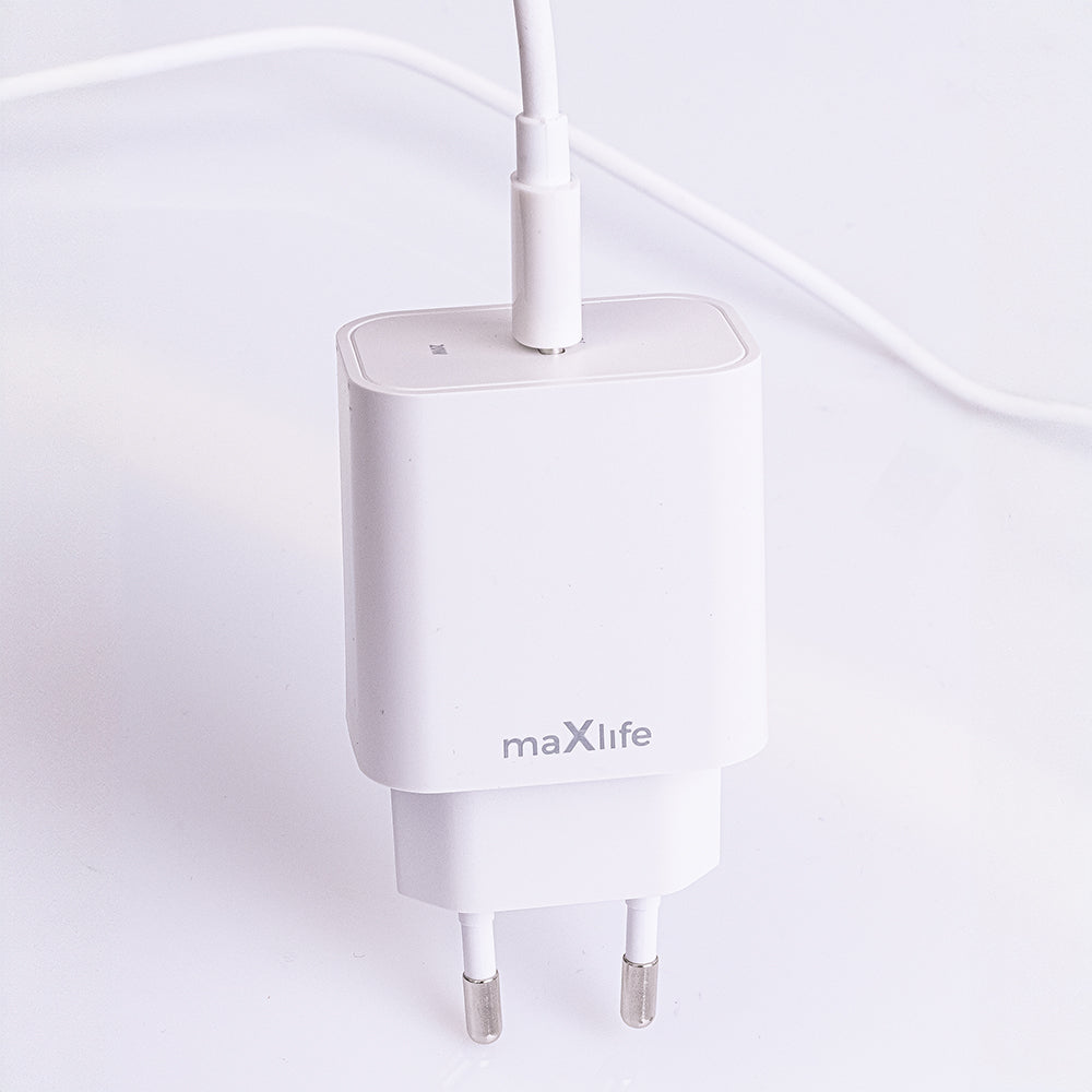 Maxlife MXTC-06-20C PD QC charger 1x USB-C 20W white + USB-C - USB-C cable 20W