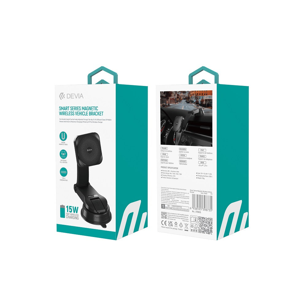 Devia car holder magnetic EA473 with wireless inductive charger black 15W with suction cup