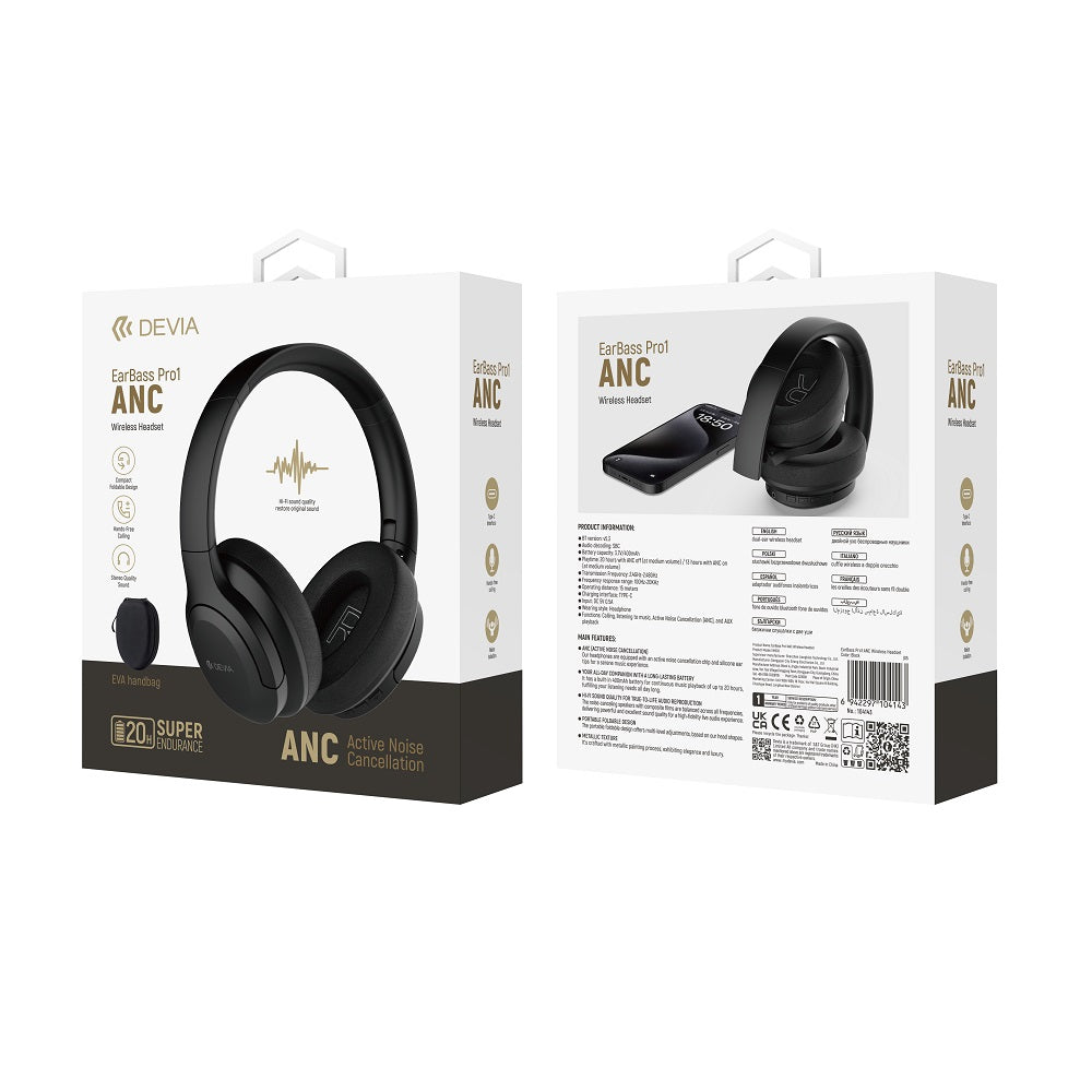 Casque Devia EarBass Pro1 — ANC, 20h autonomie