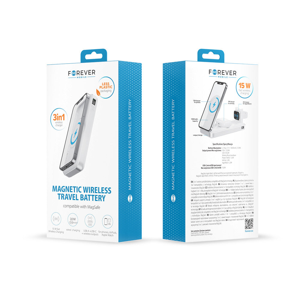 Chargeur Power Bank Forever MATB-300 10000 mAh MagSafe 3-en-1 Blanc