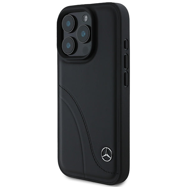 Mercedes case for iPhone 16 Pro 6,3" MEHCP16L23RBCSK Hardcase MB Curved Stitches Leather black