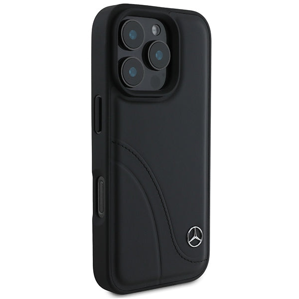 Mercedes case for iPhone 16 Pro 6,3" MEHCP16L23RBCSK Hardcase MB Curved Stitches Leather black