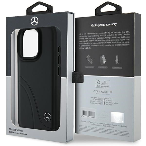 Mercedes case for iPhone 16 Pro 6,3" MEHCP16L23RBCSK Hardcase MB Curved Stitches Leather black