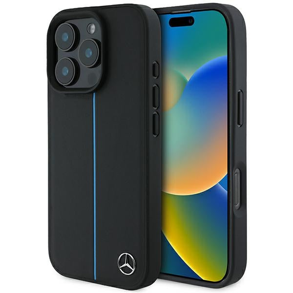 Mercedes case for iPhone 16 Pro Max 6,9" MEHMP16X23RURBK Hardcase MB Blue Line Leather MagSafe black