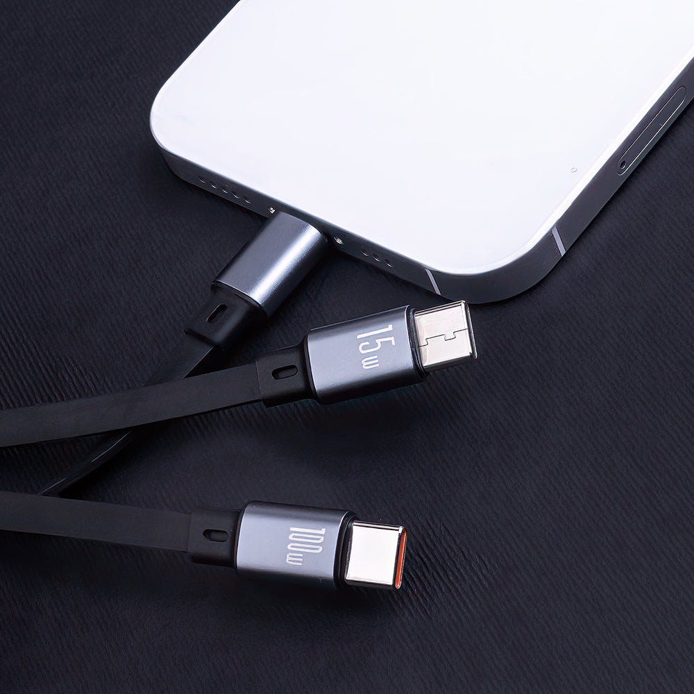 Câble 3 en 1 Forever Lightning + 2x USB-C 1,2 m 100W — Noir