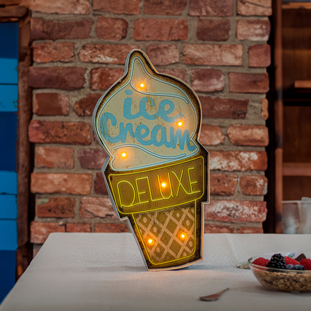 Enseigne LED Rétro Ice Cream Forever Light - Plaque Métal 3D