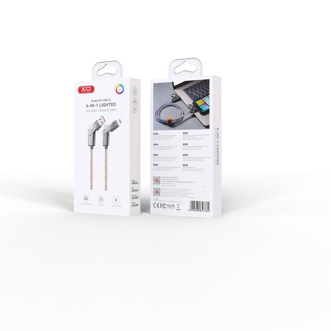 XO cabel NB276 4w1 USB-C - Lightning + USB - USB-C 60W 1,0m szary