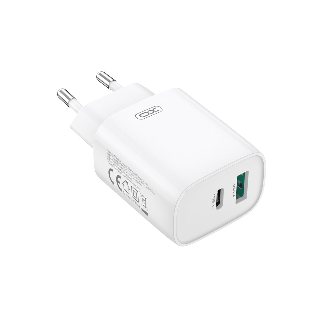 XO wall charger CE30 PD 30W 1x USB-C 1x USB white + cable USB-C - Lightning