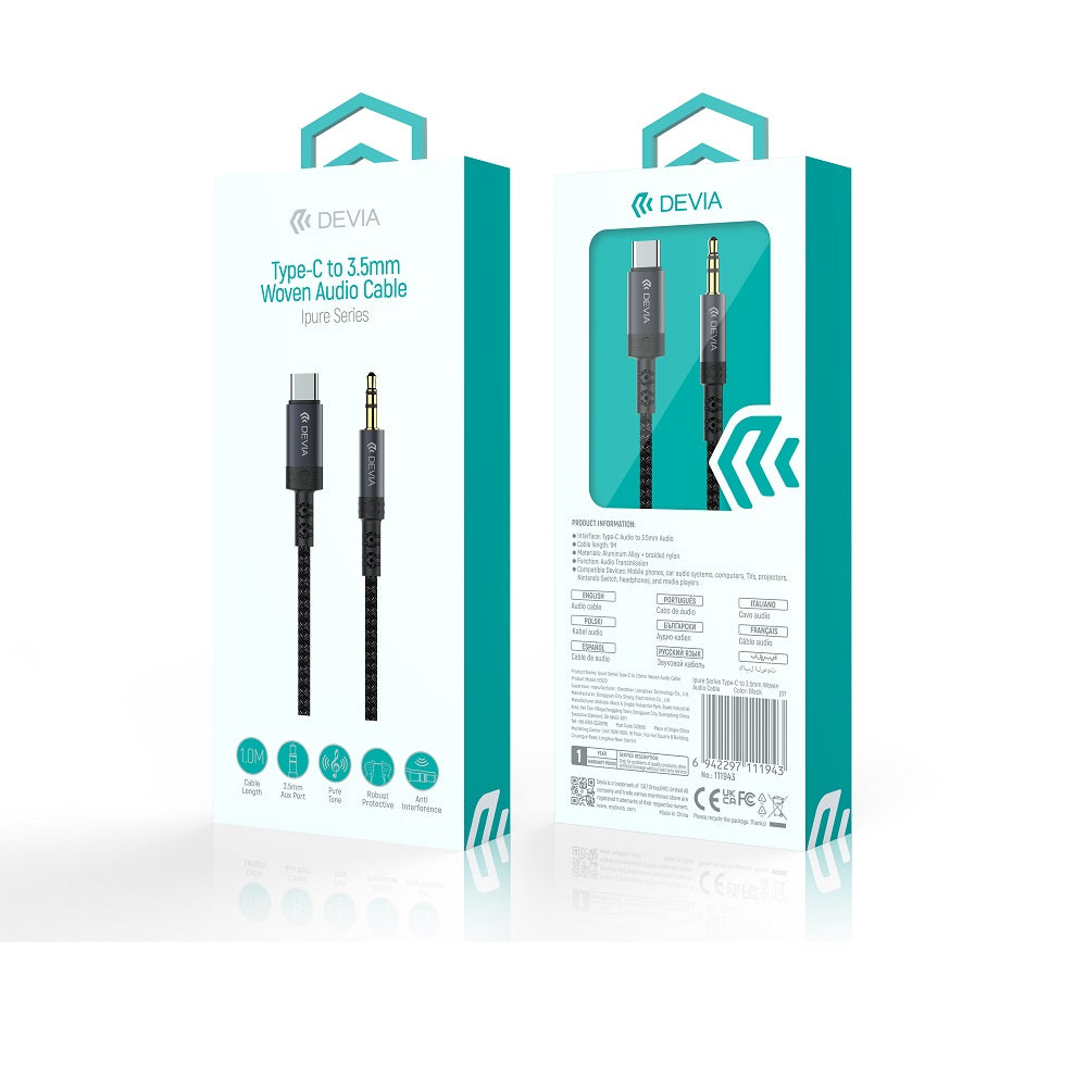 Devia cable audio Ipure EC620 USB-C - jack 3,5 mm 1,0 m black