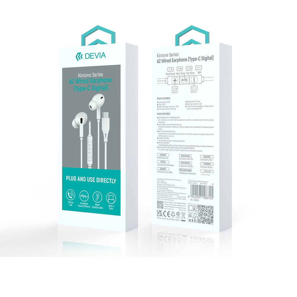 Devia wired earphones Kintone A2 Digital USB-C white