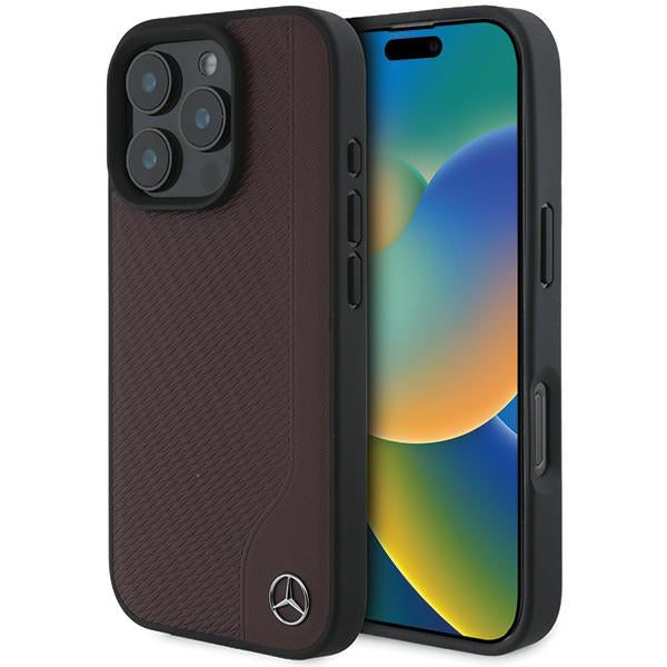 Mercedes case for iPhone 16 Pro 6,3" MEHMP16L23RBGVR Hardcase MB Wood Imitation Leather MagSafe red