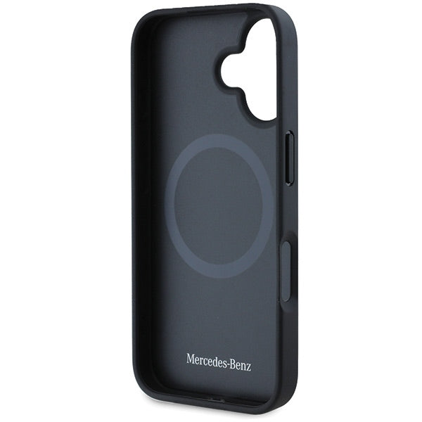 Mercedes case for iPhone 16 6,1" MEHMP16S23RURBK Hardcase MB Blue Line Leather MagSafe black