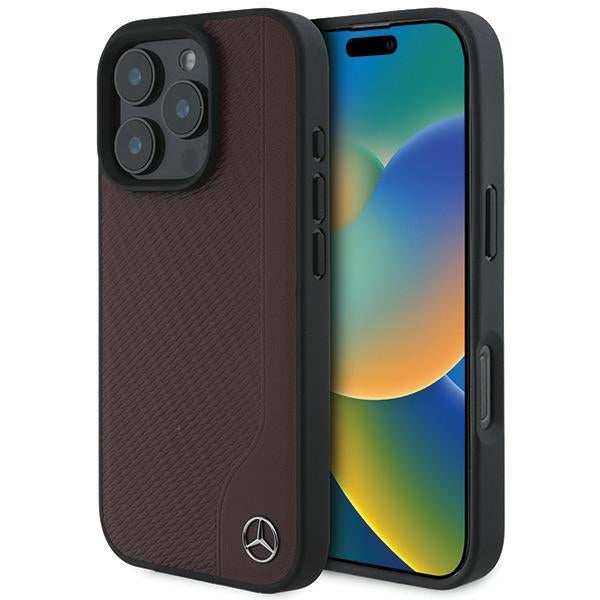 Mercedes case for iPhone 16 Pro Max 6,9" MEHMP16X23RBGVR Hardcase MB Wood Imitation Leather MagSafe red