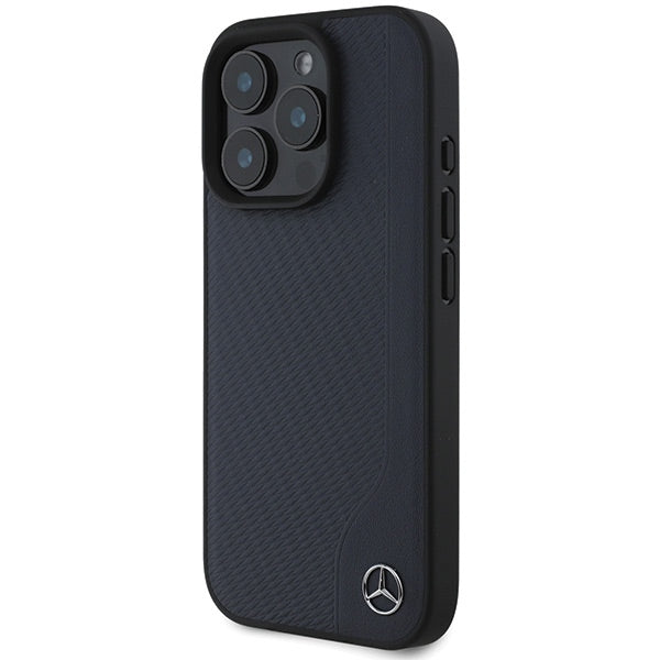 Mercedes case for iPhone 16 Pro Max 6,9" MEHMP16X23RBGVV Hardcase MB Wood Imitation Leather MagSafe navy blue