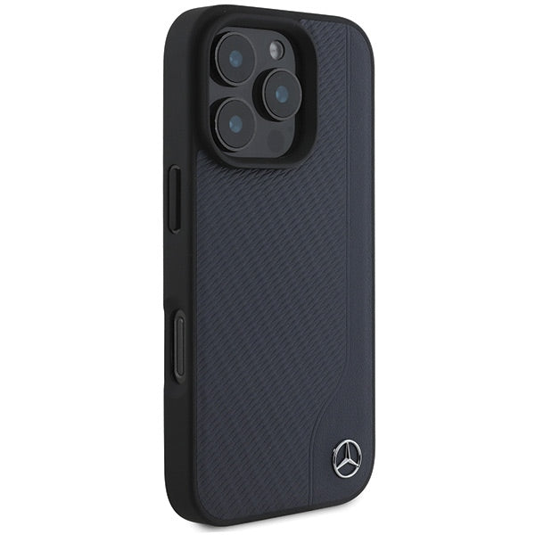 Mercedes case for iPhone 16 Pro Max 6,9" MEHMP16X23RBGVV Hardcase MB Wood Imitation Leather MagSafe navy blue