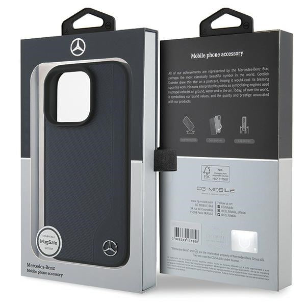 Mercedes case for iPhone 16 Pro Max 6,9" MEHMP16X23RBGVV Hardcase MB Wood Imitation Leather MagSafe navy blue