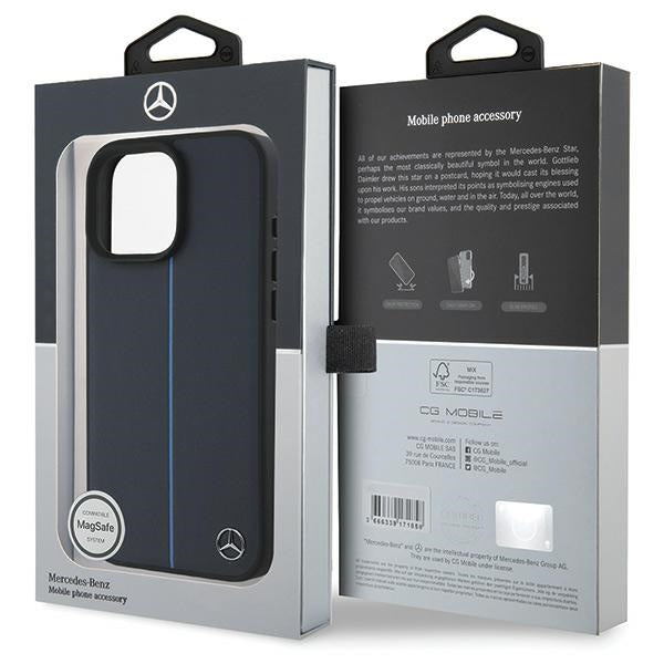 Mercedes case for iPhone 16 Pro Max 6,9" MEHMP16X23RURBV Hardcase MB Blue Line Leather MagSafe navy blue
