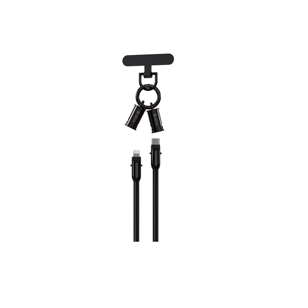 Câble Lanyard 2-en-1 USB-C/Lightning Devia PD 0,3m 27W noir
