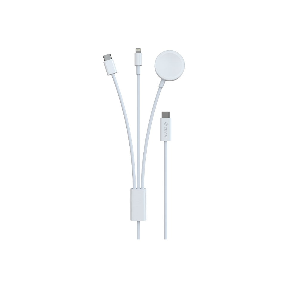 Devia cable 3in1 Smart EA520 USB-C - USB-C + Lightning white with inductive magnetic charger for Apple Watch