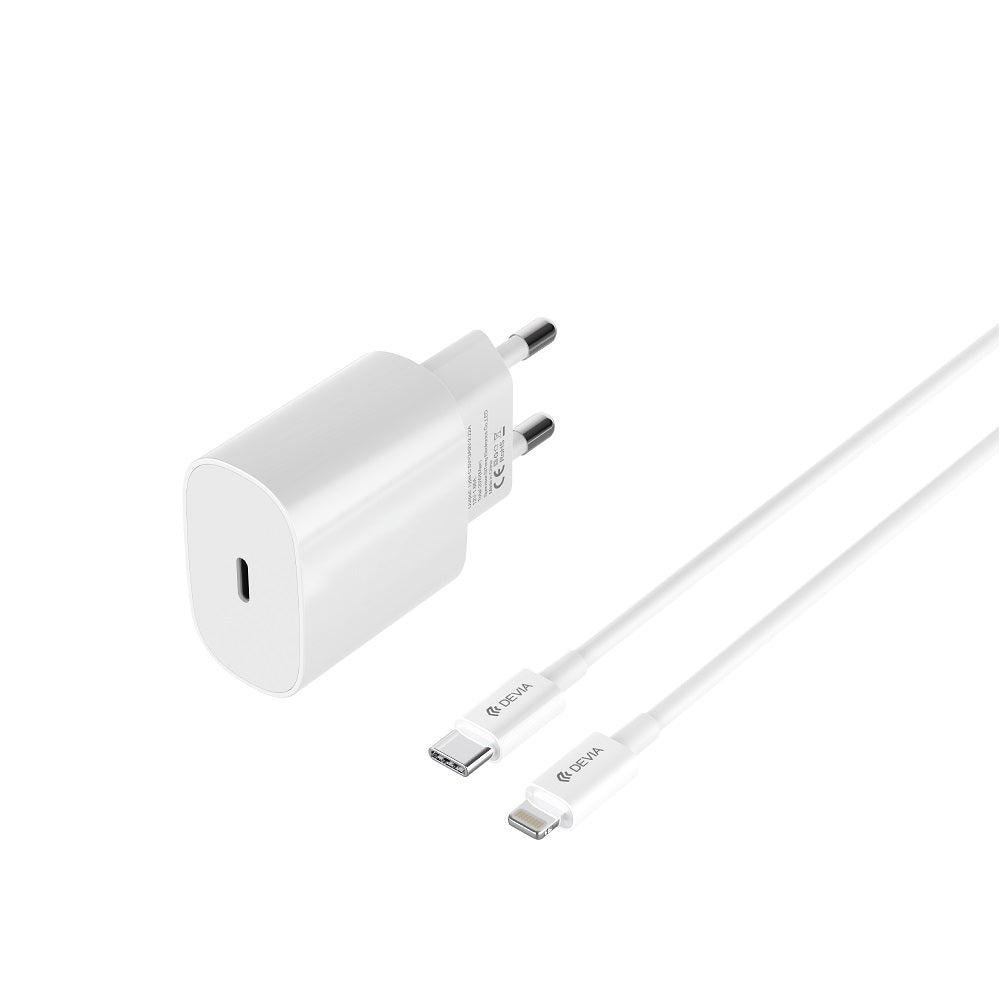 Devia wall charger Rocket PD 20W 1x USB-C white + cable USB-C - Lightning