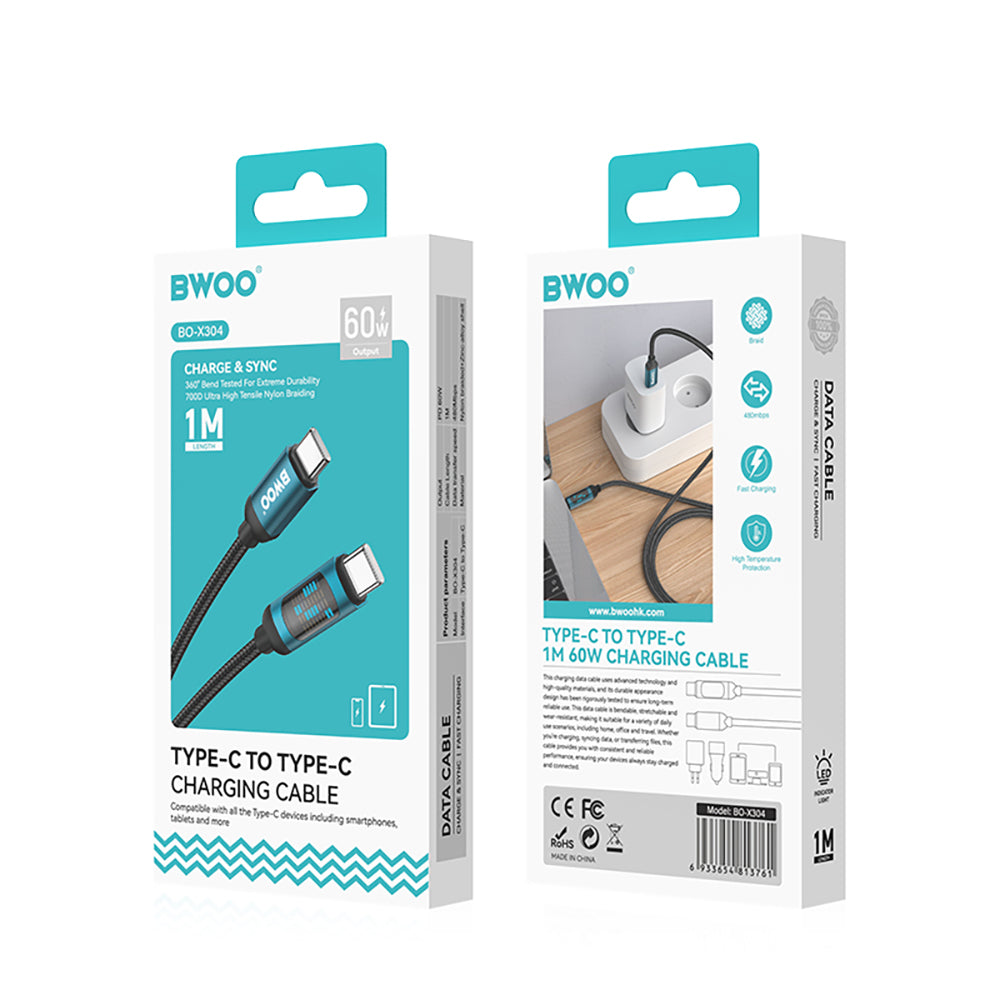 Câble USB-C BWOO 1m 60W avec affichage LED