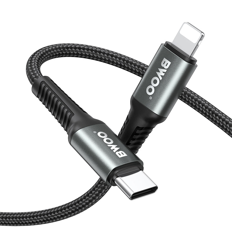 BWOO Braided Cable USB-C - Lightning 2m 30W black