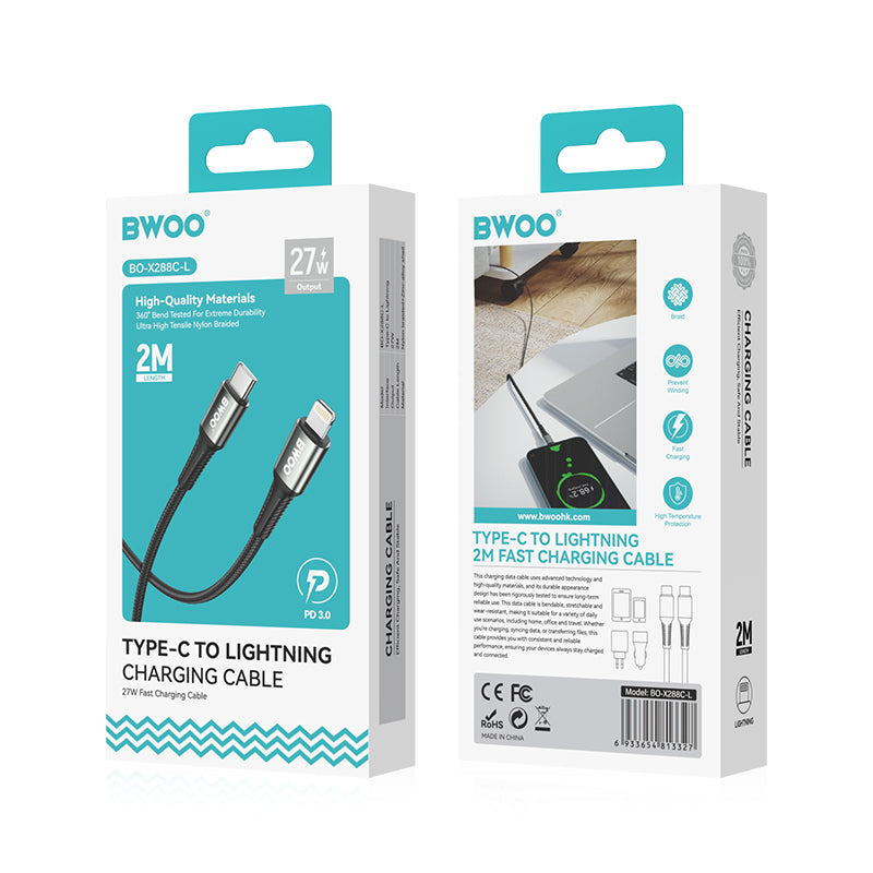 BWOO Braided Cable USB-C - Lightning 3m 30W black