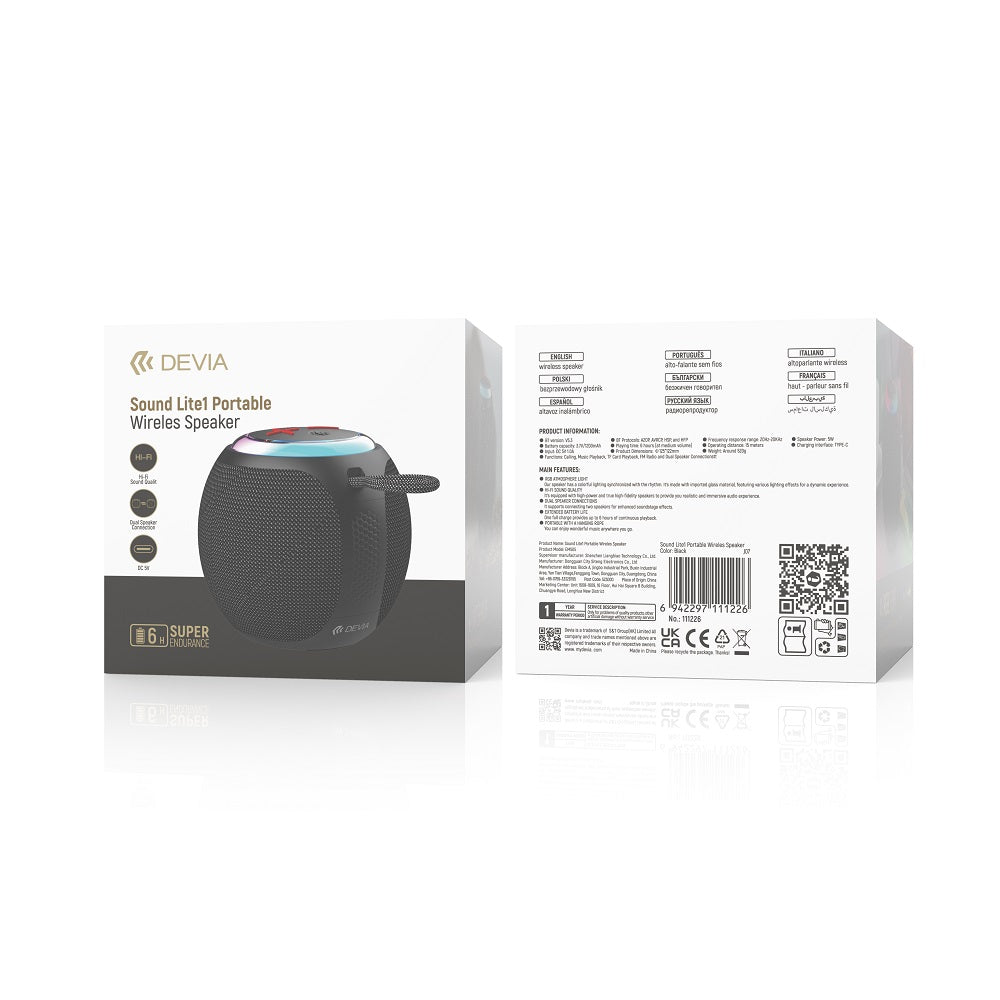 Enceinte Devia Lite1 — 5W, Bluetooth 5.3, 1200 mAh