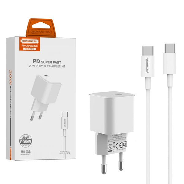 Ładowarka sieciowa Somostel 3,6A 20W + Kabel PD Typ-C biała PD SMS-Q10 PD TTT