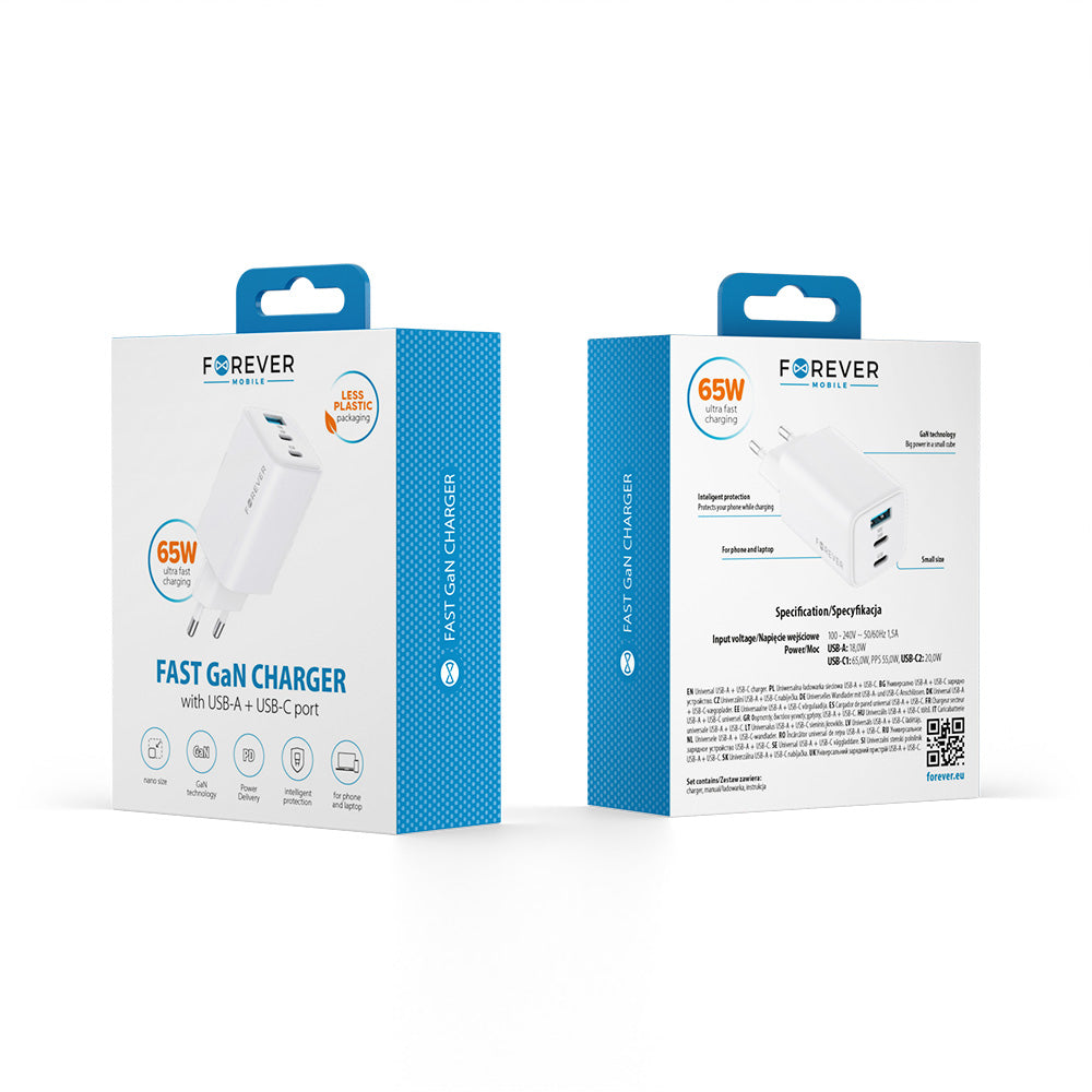 Chargeur Forever TC-08 65W — 2x USB-C + USB
