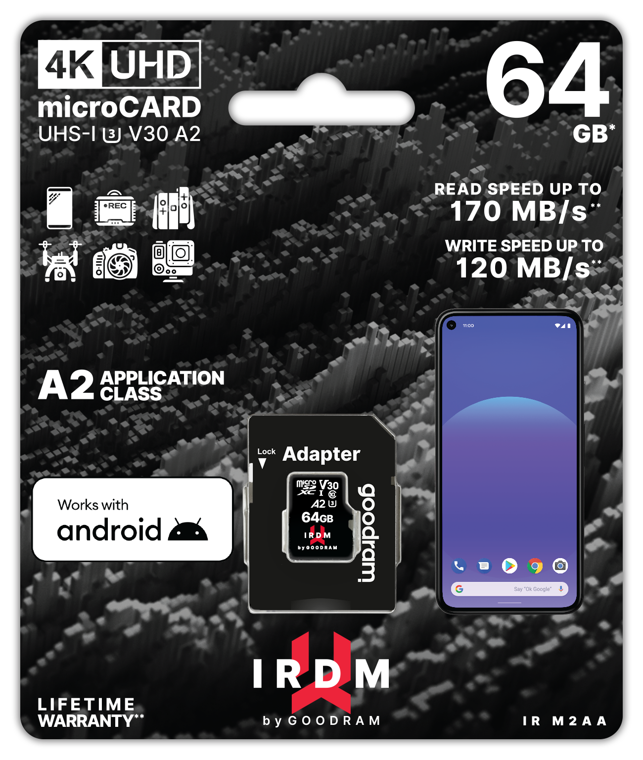 GoodRam memory card IRDM 64GB microSD UHS-I U3 V30 with adapter