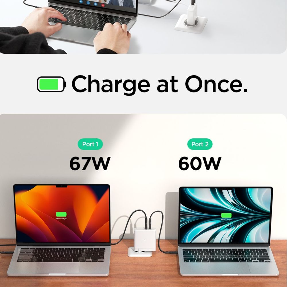 Spigen ArcStation Pro GaN-1402 2-Port 140W Wall Charger White