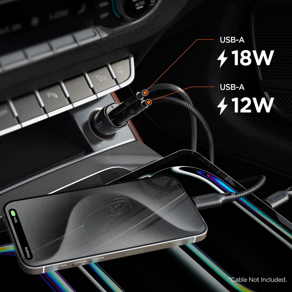 Spigen Essential EV302 2-Port 30W Car Charger Black