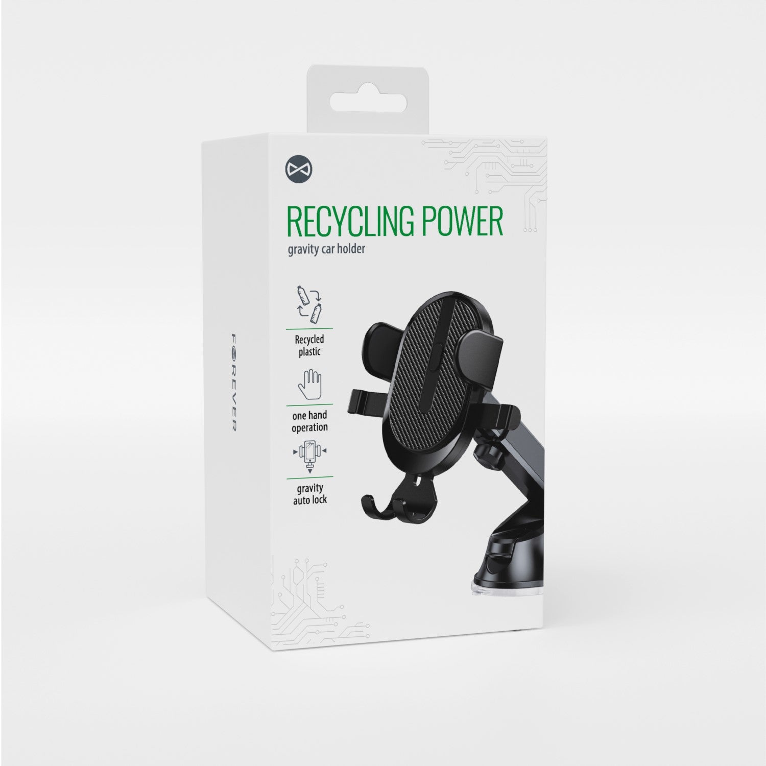 Support voiture gravitationnel pour pare-brise Forever Recycling — ajustable 5.5-8.5 cm