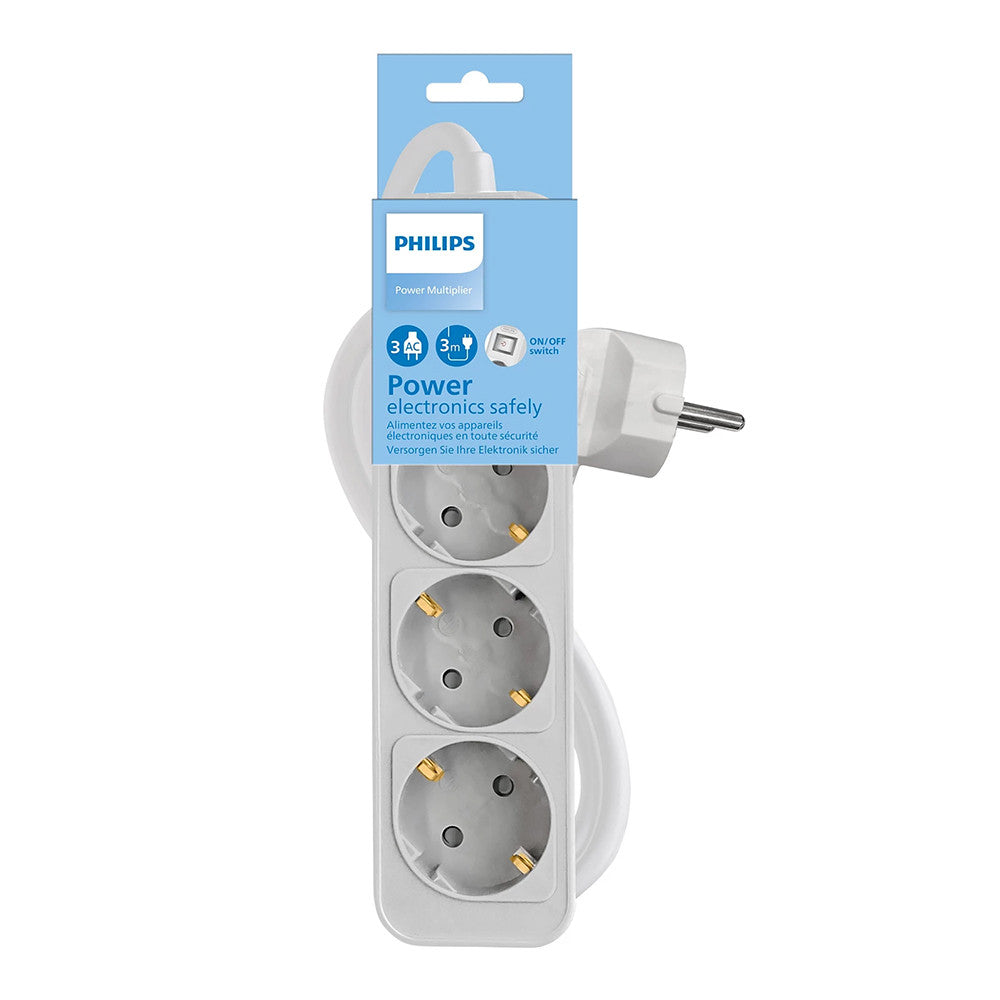 Power strip PHILIPS etension cord 3 Schuko sockets 1.5m 10A white